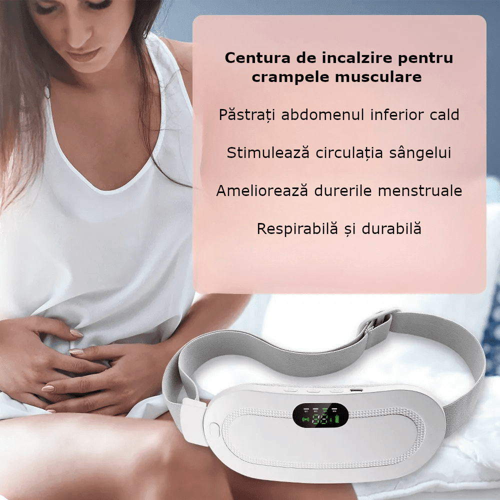 Aparat centura abdominala pentru incalzire si masaj, anti dureri menstruale, lombare, cu afisaj digital, 3 trepte de incalzire si 3 programe cu vibromasaj, portabil, acumulator 1800 mAh, alb - imagine 2