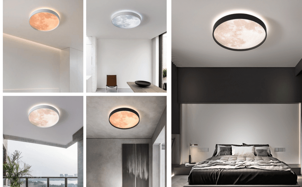 Lampa LED de perete sau tavan, multifunctionala, pentru birou, dormitor, living, protectie ochi, forma de luna, permite reglarea luminozitatii prin telecomanda, 48 cm diametru, 48 W - imagine 5