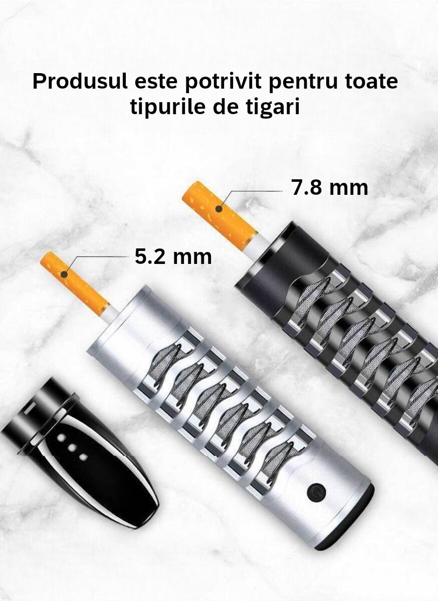 Scrumiera portabila cu bricheta reincarcabila USB, suport de tigara, prevenirea imprastierii scrumului, pentru calatorii, acasa, birou si masina, Alb - imagine 4