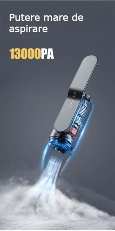 Aspirator auto sau de uz casnic, 2 in 1, putere mare de aspiratie, cu multiple perii, portabil, fara fir, anti-acarieni, lumina UV, filtru, 80W, 13000 Pa, acumulator 3000 mAh, Albastru - imagine 3
