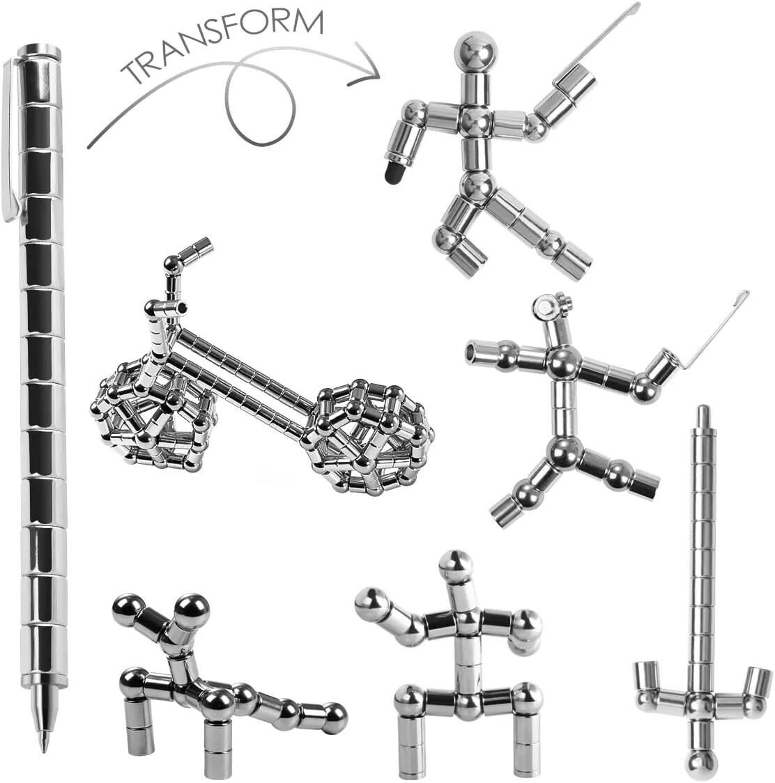 Set Pix Modular Magnetic Premium, Cutie Metalica, cu 13 Inele Magnetice, 12 Bile Otel, 3 Rezerve de Stilou, 2 Capete Capacitive, Argintiu - imagine 3