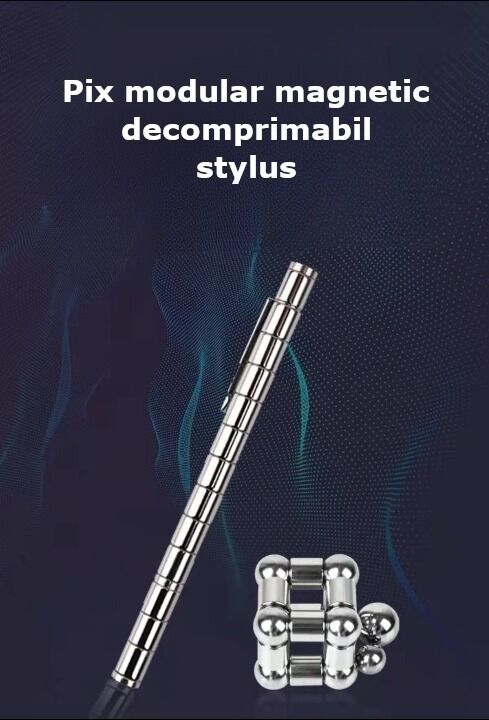 Set Pix Modular Magnetic Premium, Cutie Metalica, cu 13 Inele Magnetice, 12 Bile Otel, 3 Rezerve de Stilou, 2 Capete Capacitive, Argintiu - imagine 4