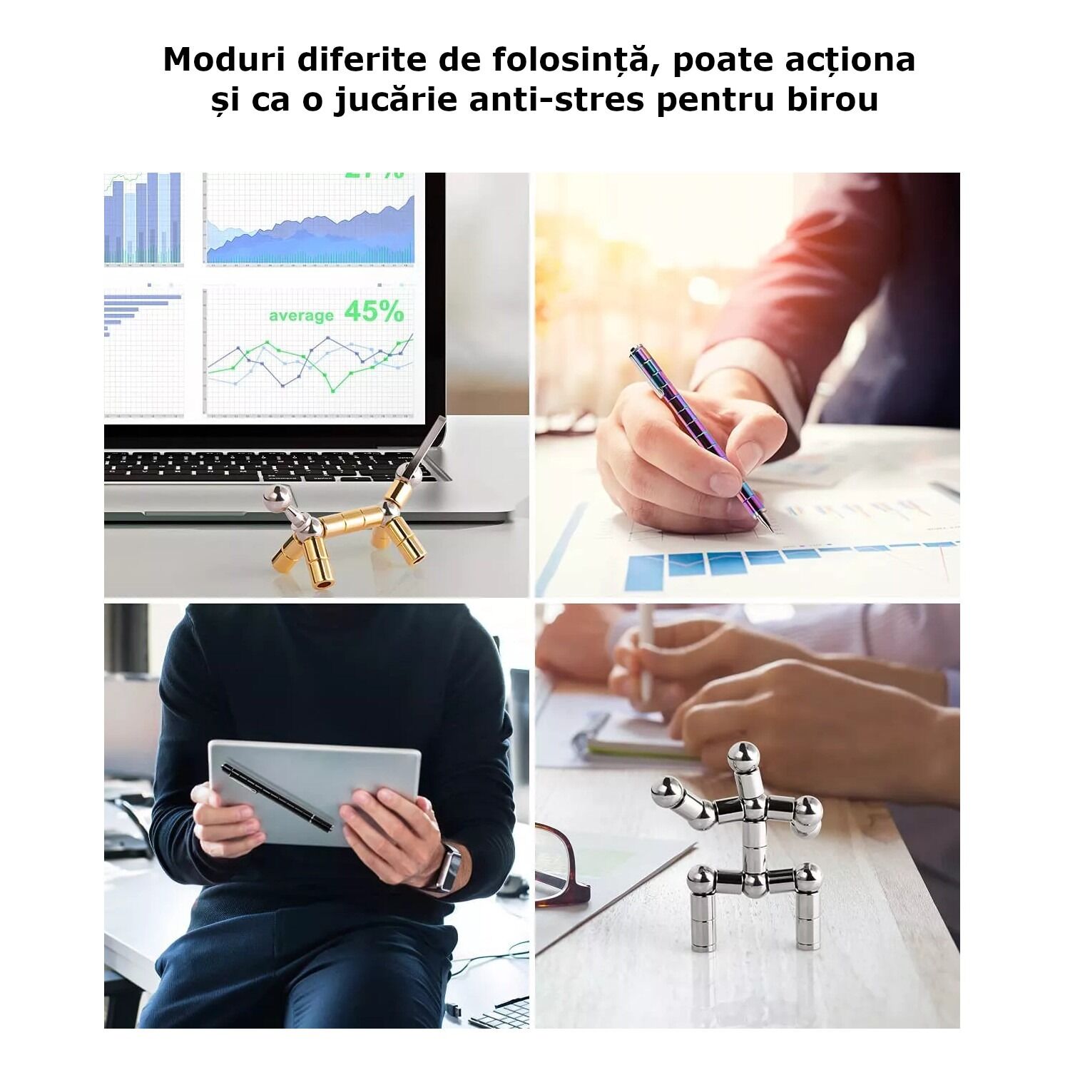 Set Pix Modular Magnetic Premium, Cutie Metalica, cu 13 Inele Magnetice, 12 Bile Otel, 3 Rezerve de Stilou, 2 Capete Capacitive, Argintiu - imagine 7