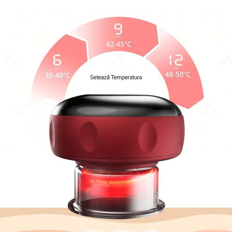 Aparat inteligent profesional de masaj cu ventuze electrice, razuire a punctului de acupunctura, pentru detoxifiere, aspirare in vid cu putere mare, compresa fierbinte pentru ameliorarea durerii, portabil, fara fir, acumulator 1200 mAh, rosu - imagine 8