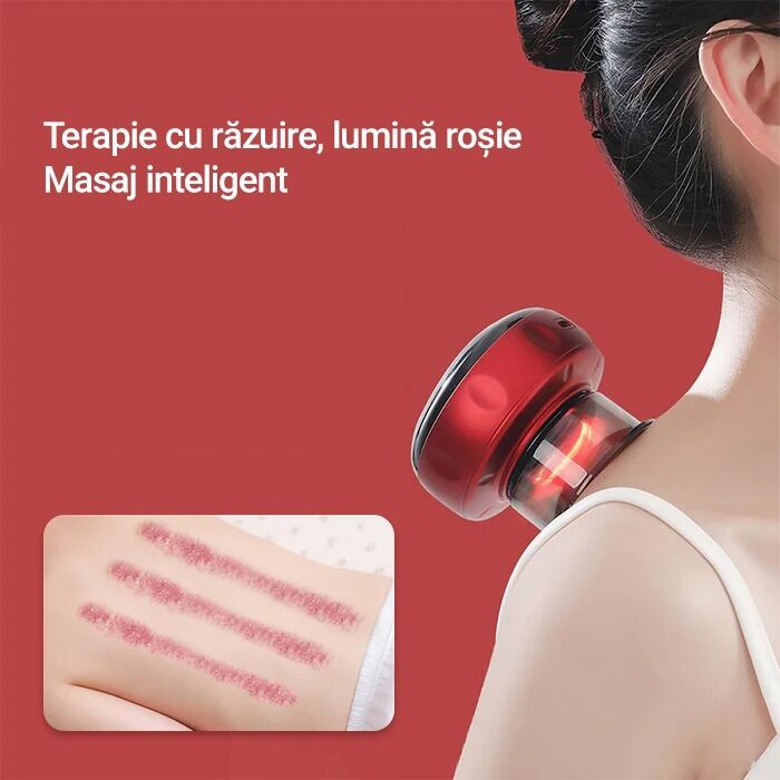 Aparat inteligent profesional de masaj cu ventuze electrice, razuire a punctului de acupunctura, pentru detoxifiere, aspirare in vid cu putere mare, compresa fierbinte pentru ameliorarea durerii, portabil, fara fir, acumulator 1200 mAh, rosu - imagine 7