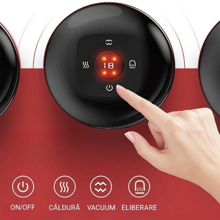 Aparat inteligent profesional de masaj cu ventuze electrice, razuire a punctului de acupunctura, pentru detoxifiere, aspirare in vid cu putere mare, compresa fierbinte pentru ameliorarea durerii, portabil, fara fir, acumulator 1200 mAh, rosu - imagine 9