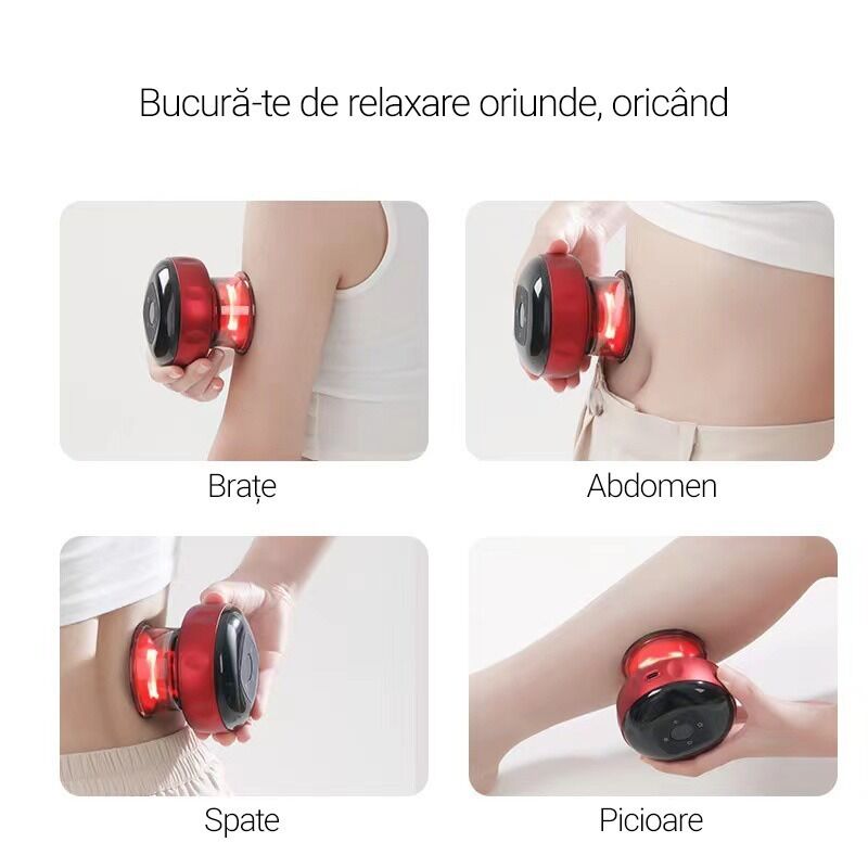 Aparat inteligent profesional de masaj cu ventuze electrice, razuire a punctului de acupunctura, pentru detoxifiere, aspirare in vid cu putere mare, compresa fierbinte pentru ameliorarea durerii, portabil, fara fir, acumulator 1200 mAh, rosu - imagine 5