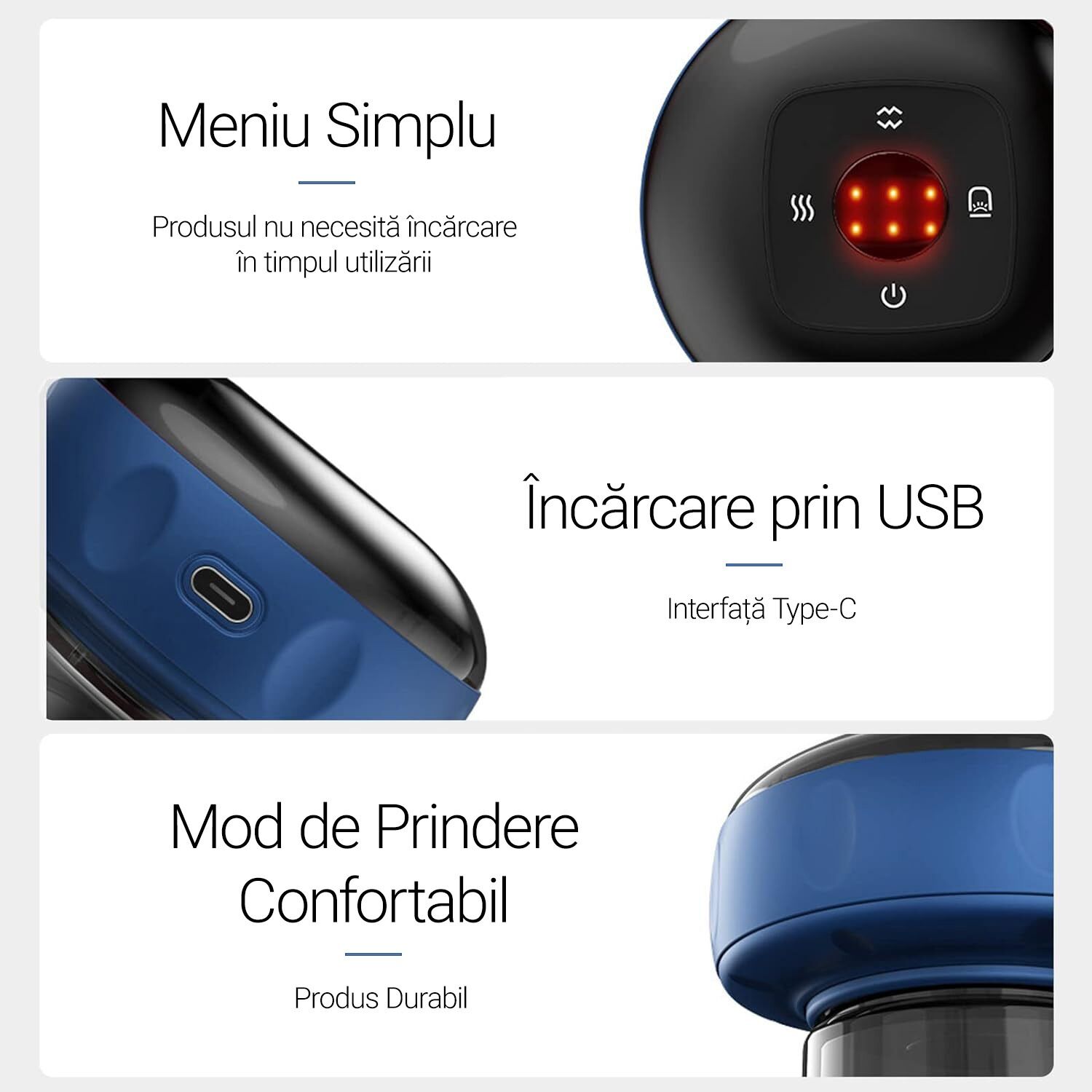 Aparat inteligent profesional de masaj cu ventuze electrice, razuire a punctului de acupunctura, pentru detoxifiere, aspirare in vid cu putere mare, compresa fierbinte pentru ameliorarea durerii, portabil, fara fir, acumulator 1200 mAh, albastru - imagine 3