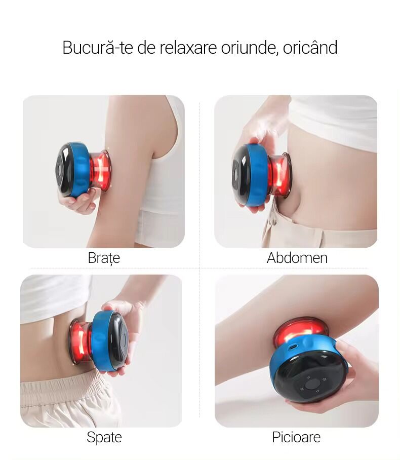 Aparat inteligent profesional de masaj cu ventuze electrice, razuire a punctului de acupunctura, pentru detoxifiere, aspirare in vid cu putere mare, compresa fierbinte pentru ameliorarea durerii, portabil, fara fir, acumulator 1200 mAh, albastru - imagine 5