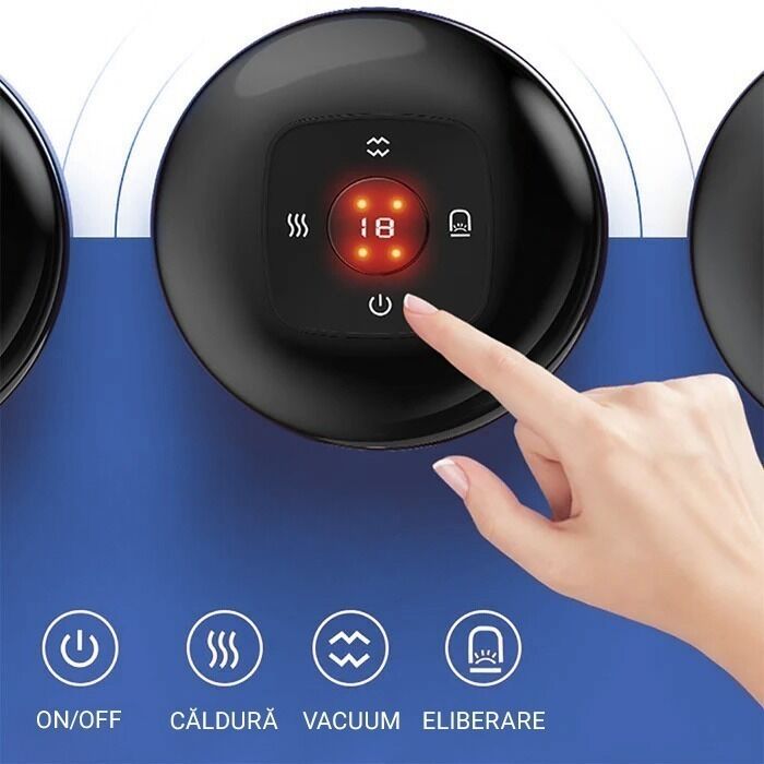 Aparat inteligent profesional de masaj cu ventuze electrice, razuire a punctului de acupunctura, pentru detoxifiere, aspirare in vid cu putere mare, compresa fierbinte pentru ameliorarea durerii, portabil, fara fir, acumulator 1200 mAh, albastru - imagine 7