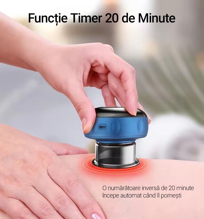 Aparat inteligent profesional de masaj cu ventuze electrice, razuire a punctului de acupunctura, pentru detoxifiere, aspirare in vid cu putere mare, compresa fierbinte pentru ameliorarea durerii, portabil, fara fir, acumulator 1200 mAh, albastru - imagine 8