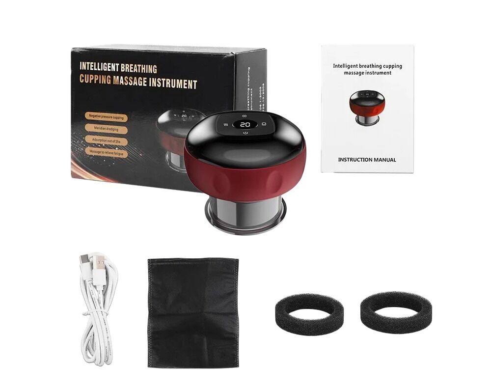 Aparat inteligent profesional de masaj cu ventuze electrice, razuire a punctului de acupunctura, pentru detoxifiere, aspirare in vid cu putere mare, compresa fierbinte pentru ameliorarea durerii, portabil, fara fir, acumulator 1200 mAh, rosu