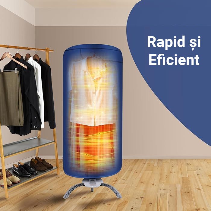 Uscator electric premium pentru imbracaminte, incalzire 360, capacitate 15kg, portabil, temporizator, oprire automata, albastru - imagine 5