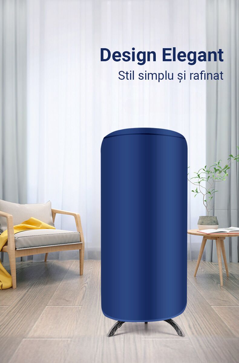 Uscator electric premium pentru imbracaminte, incalzire 360, capacitate 15kg, portabil, temporizator, oprire automata, albastru - imagine 10