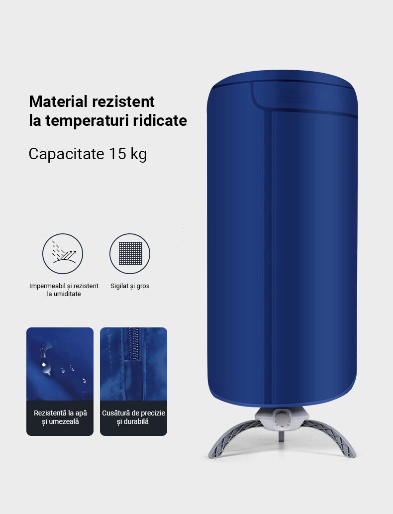 Uscator electric premium pentru imbracaminte, incalzire 360, capacitate 15kg, portabil, temporizator, oprire automata, albastru - imagine 11