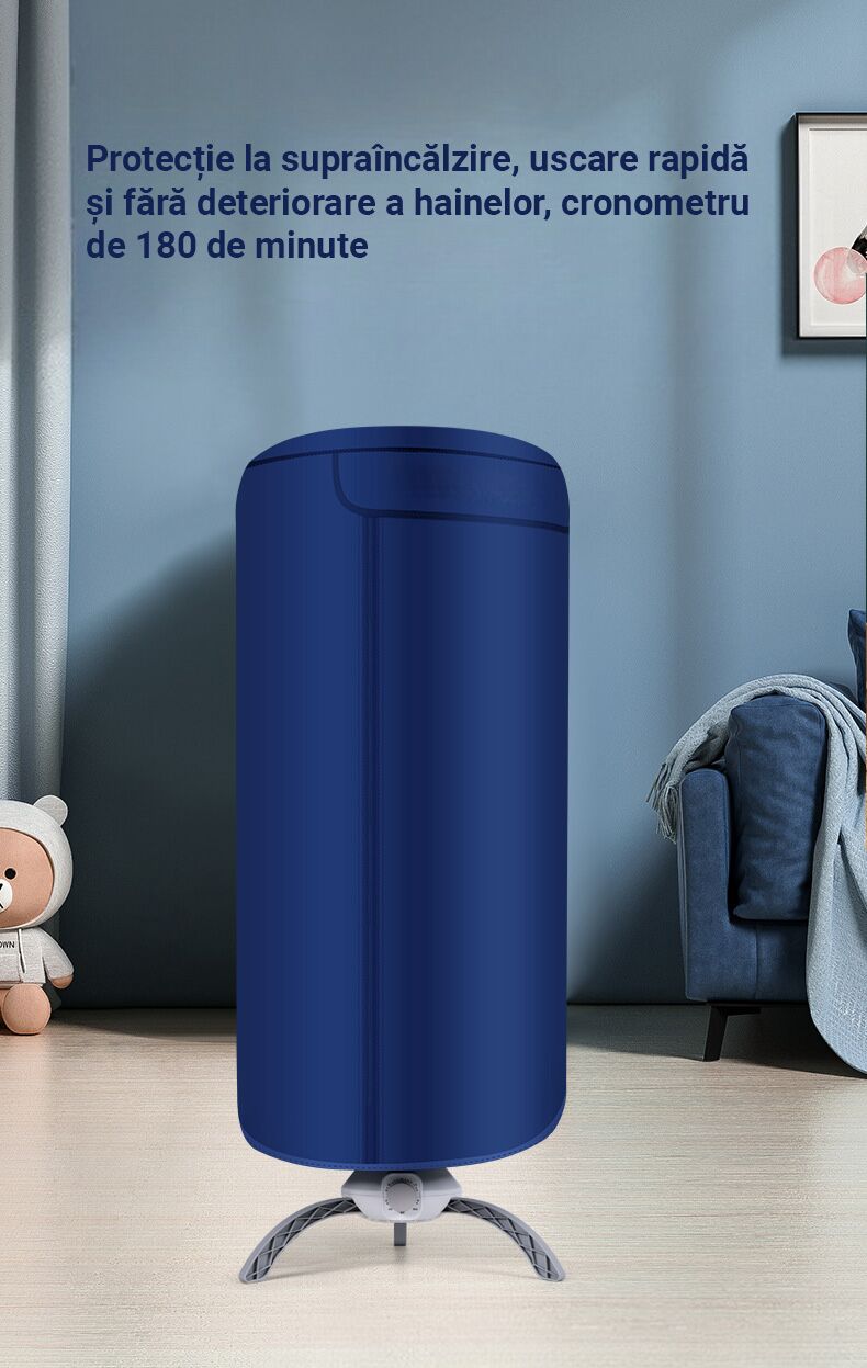 Uscator electric premium pentru imbracaminte, incalzire 360, capacitate 15kg, portabil, temporizator, oprire automata, albastru - imagine 6